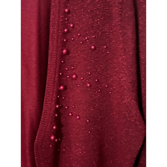 Susan Graver Red Beaded Short Sleeve Sweater & Open Cardigan Set L Acrylic Blend - Picture 9 of 15
